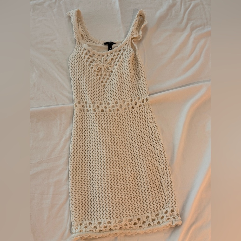 Aqua Cream Crochet Mini Dress